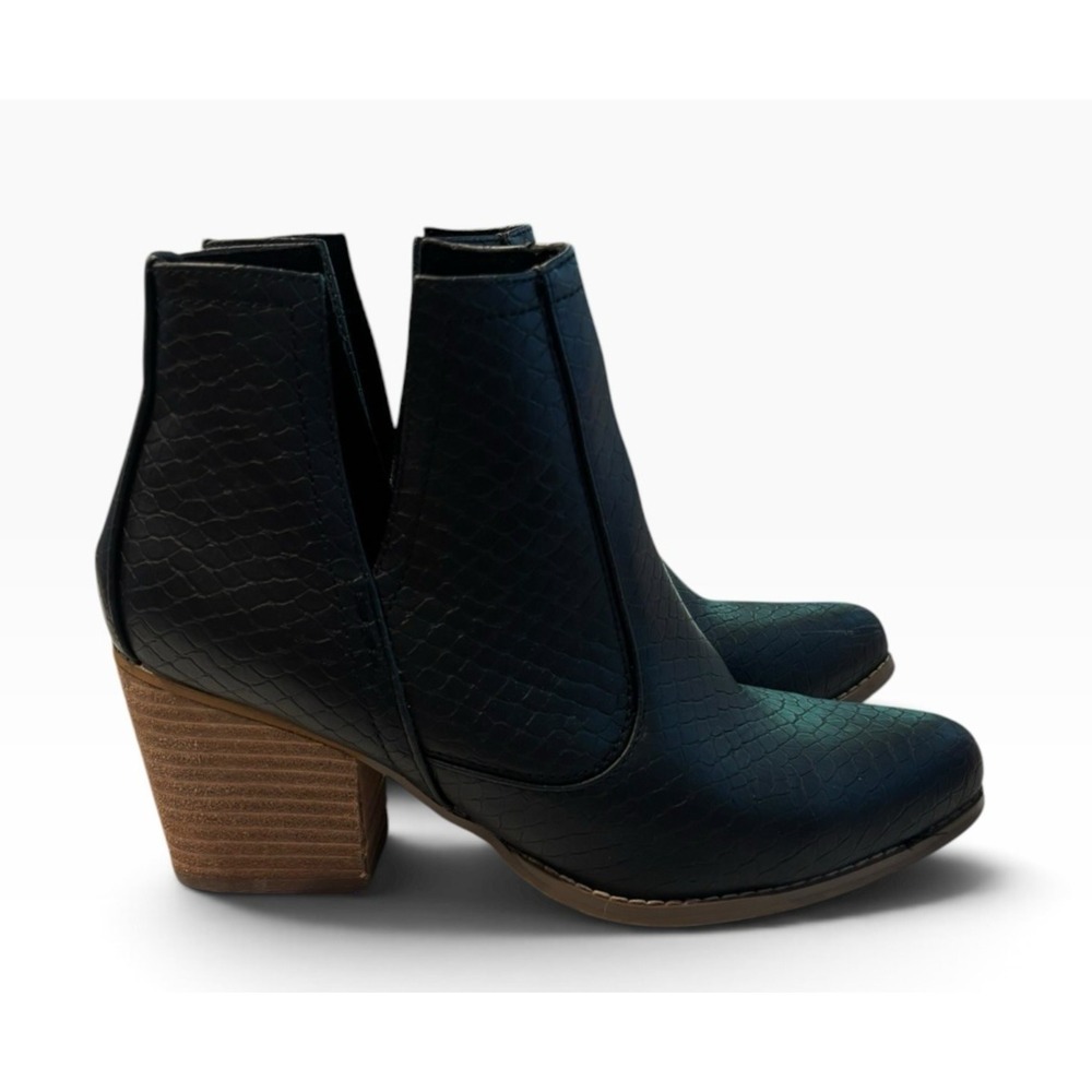 Black Snakeskin Chelsea Ankle Boots Women's 8.5 Block Heel Western Booties